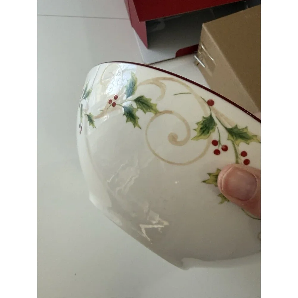 LENOX Holly Scroll Holiday Serving Bowl~Size: 2.25 qt~NEW~10 inch diameter~